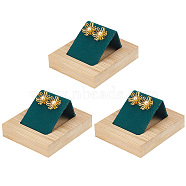 3Pcs 1-Slot Rectangle Wood Earring Display Stands, with Slanted Iron Coverd with Velvet Holder for Single Pair Earring Showing, Dark Slate Gray, 5.9x7.1x3.5cm, Hole: 1mm(EDIS-DR0001-06)