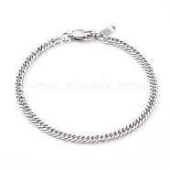 Women's 304 Stainless Steel Diamond Cut Curb Chain Bracelets, with Lobster Claw Clasps, Stainless Steel Color, 7-7/8 inch(20cm)(BJEW-JB06018-01)