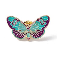 Butterfly Enamel Pin, Light Gold Alloy Brooch for Backpack Clothes, Turquoise, 18x30x2mm, Pin: 1.3mm(JEWB-A005-24-01)