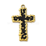 304 Stainless Steel Black Enamel Pendants, Cross Charm, Religion, Golden, 38x23.5x2mm, Hole: 2.5mm(STAS-U018-02G)