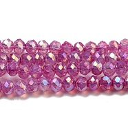 Transparent Baking Painted Glass Beads Strands, AB Color, Faceted, Round, Medium Violet Red, 3x2.5mm, Hole: 0.7mm, about 156~159pcs/strand, 14.80~14.96 inch(37.6~38cm)(DGLA-F002-02B-07)
