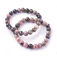 Natural Rhodonite Beads Stretch Bracelets, Round, 2 inch~2-1/8 inch(5.2~5.5cm), Beads: 8~9mm(BJEW-F380-01-B16)