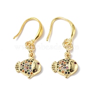 Colorful Cubic Zirconia Fish Dangle Earrings, Rack Plating Brass Jewelry for Women, Golden, 31mm, Pin: 0.9mm(EJEW-B017-15G)