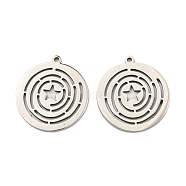 316L Surgical Stainless Steel Pendants, Laser Cut, Flat Round with Star Charm, Stainless Steel Color, 20x18x1mm, Hole: 1.2mm(STAS-K280-08P)