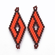 MIYUKI & TOHO Handmade Japanese Seed Beads Links, Loom Pattern, Rhombus, Orange Red, 40.7~42x16.4~17x1.7~1.9mm, Hole: 1.2~1.4mm(SEED-E004-C11)