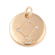 Brass with Clear Cubic Zirconia Pendants, with Jump Rings, Flat Round, Libra, 15.5x2mm, Hole: 3.5mm(KK-N256-24G-G)