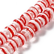 Handmade Bumpy Lampwork Beads, Round with Striped, Red, 12.5x11mm, Hole: 2mm, about 33pcs/strand, 14.76''(37.5cm)(LAMP-E023-11)