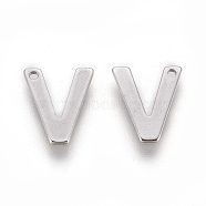 304 Stainless Steel Charms, Letter, Letter.V, 11x9x0.6mm, Hole: 1mm(STAS-F175-02P-V)