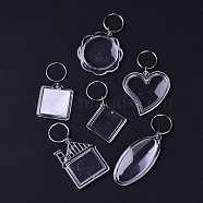 (Defective Closeout Sale: Scratches), Transparent Acrylic Blank Photo Picture Frame Keychain, with Iron Split Key Rings, Mixed Shape, Platinum, Clear, 7.3~10.5cm(KEYC-XCP0001-06)