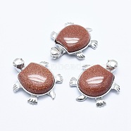 Synthetic Goldstone Pendant, with Alloy Findings, Tortoise, Platinum, 38x30.5x8.2mm, Hole: 3x4.5mm(G-G759-B17)
