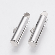 Brass Slide On End Clasp Tubes, Slider End Caps, Platinum, 6x16x4mm, Hole: 1x3mm, Inner Diameter: 3mm(X-KK-Q747-11E-P)