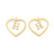 201 Stainless Steel Pendants, Hollow, Heart with Letter A~Z, Real 18K Gold Plated, Letter.H, 29x29.5x1mm, Hole: 2mm, A~Z: 12x8~10.5x1mm(STAS-N090-LA894-H-G)