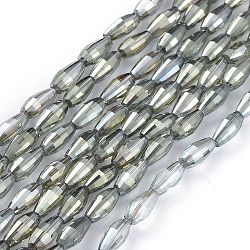 Electroplated Glass Beads Strands, Full Rainbow Plated, Rice Shape, Dark Sea Green, 8.5x4mm, Hole: 1mm, about 72pcs/Strand, 24.57''(62.4cm)(EGLA-H100-FR03)