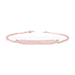 TINYSAND 925 Sterling Silver Link Bracelets, with 3 Range of Cubic Zirconia Bar Findings Connected with Double Chains, 177.8mm, Rose Gold, 177.8mm(TS-B001-RG-7)