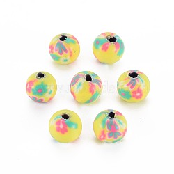 Handmade Polymer Clay Beads, for DIY Jewelry Crafts Supplies, Round, Yellow, 8~9x8mm, Hole: 1.8mm(CLAY-N008-055A-08)