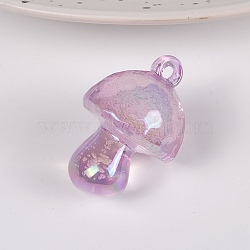 Bubble Style Transparent Acrylic Pendants, AB Color Plated, Mushroom, Plum, 35x24mm(MUSH-PW0001-006G)