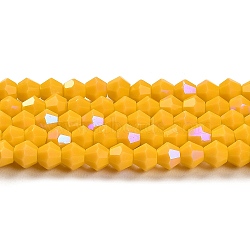 Opaque Solid Color Imitation Jade Glass Beads Strands, AB Color Plated, Faceted, Bicone, Gold, 4x4mm, Hole: 0.8mm, about 87~98pcs/strand, 12.76~14.61 inch(32.4~37.1cm)(GLAA-F029-P4mm-D04)