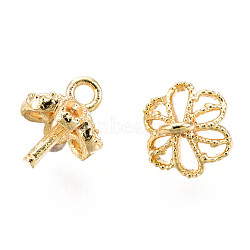 Brass Peg Bails Pendants, Real 18K Gold Plated, For Half Drilled, Flower, 5.5x5.5x6mm, Hole: 1mm, Pin: 1mm(KK-S348-098)