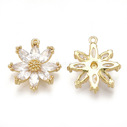 Brass Micro Pave Cubic Zirconia Pendants, Daisy, Clear, Real 18K Gold Plated, 15.5x14x3.5mm, Hole: 0.8mm(X-KK-S348-163)