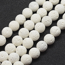 Unwaxed Natural Lava Rock Beads Strands, Round, White, 5mm, Hole: 1mm, about 88pcs/strand, 14.9 inch~15.3 inch(38~39cm)(G-J367-01-5mm)