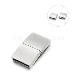 Matte 304 Stainless Steel Rectangle Magnetic Clasps with Glue-in Ends, Stainless Steel Color, 28x15x7mm, Hole: 13x4mm(STAS-E089-60B)