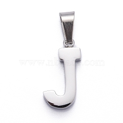 304 Stainless Steel Letter Pendants, Manual Polishing, Alphabet, Stainless Steel Color, Letter.J, 18.5x10x3.5mm, Hole: 6.5x3.5mm(STAS-H127-J-P)
