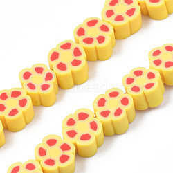 Handmade Polymer Clay Bead Strands, Flower, Gold, 6.5~10x7~10.5x4~5mm, Hole: 1.6mm, about 40pcs/strand, 11.61 inch~13.19 inch(29.5~33.5cm)(CLAY-N011-48B-C02)