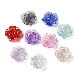 Transparent & UV Plating Acrylic Beads, Iridescent, Rose, Mixed Color, 31x31x12mm, Hole: 1.6mm(X-MACR-G064-05)