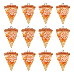 Opaque Resin Pendants, with Platinum Tone Alloy Loops, Imitation Food, Triangle Pizza, Orange, 33x21.5x12.5mm, Hole: 2mm(RESI-CJ0002-38)