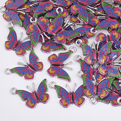 Printed Alloy Pendants, with Enamel, Butterfly, Platinum, Colorful, 14x20.5x1.5mm, Hole: 1.6mm(X-PALLOY-R111-14B)
