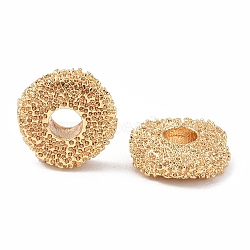 Brass Beads, Textured, Flat Round, Real 18K Gold Plated, 6x2mm, Hole: 2mm(KK-P223-30G)