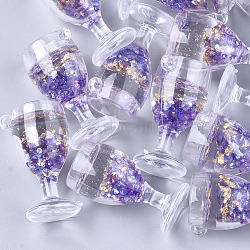 Imitation Juice Resin Pendants, with Foil & Resin Rhinestones, Goblet, Medium Purple, 37x22.5x19mm, Hole: 2mm(CRES-Q209-01B)