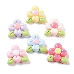 Opaque Resin Cabochons, Flower with Leaf, Mixed Color, 21x23.5x8mm(RESI-G085-09)