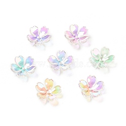 Transparent Acrylic Flower Bead Caps, AB Color, Sakura, Colorful, 14x15x5mm, Hole: 1.5mm(MACR-C009-13)