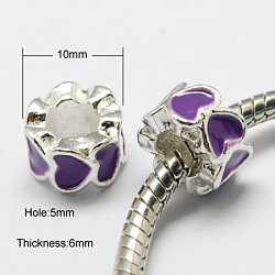 Alloy Enamel European Beads, Large Hole Beads, Column, Silver Color Plated, Dark Violet, 10x6mm, Hole: 5mm(X-MPDL-R011-03)
