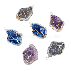 2 sets 6 Styles Resin Big Pendants Set, with Copper Wire Wrapped, Imitation Gemstone, Rhombus with Tree of Life, Golden & Silver, 66~68x42.5~43x7.5mm, Hole: 5.5mm, 1pc/style, 3pcs/set(FIND-FH0006-12)