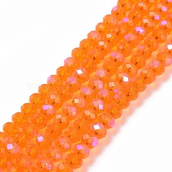 Electroplate Glass Beads Strands, Half Rainbow Plated, Faceted, Rondelle, Orange, 4x3mm, Hole: 0.4mm, about 113~115pcs/strand, 41~42cm(EGLA-A034-T4mm-L07)