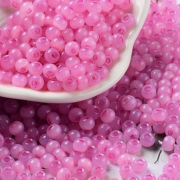 Glass Seed Beads, Imitation Cat Eye, Rondelle, Pearl Pink, 4x3.3mm, Hole: 1.4mm