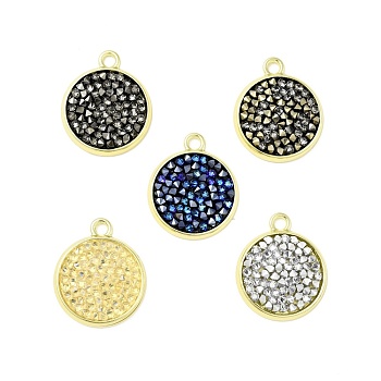 Rhinestone Pendants, with Light Gold Plated Brass Findings, Flat Round, Cadmium Free & Lead Free, Crystal, 22x18.5x2.5mm, Hole: 2mm