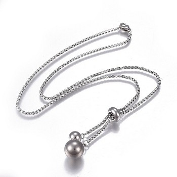 304 Stainless Steel Pendant Necklaces, with Box Chain and Lobster Claw Clasps, Round, Stainless Steel Color, 20.07 inch(51cm)