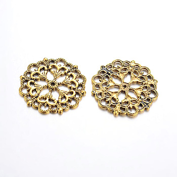 Tibetan Style Filigree Joiners Links, Cadmium Free & Nickel Free & Lead Free, Flower, Antique Golden, 29x1mm, Hole: 1.2mm