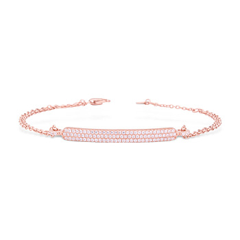 TINYSAND 925 Sterling Silver Link Bracelets, with 3 Range of Cubic Zirconia Bar Findings Connected with Double Chains, 177.8mm, Rose Gold, 177.8mm