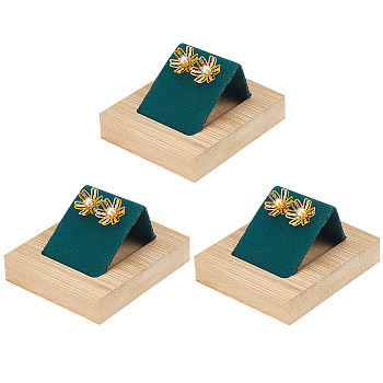 3Pcs 1-Slot Rectangle Wood Earring Display Stands, with Slanted Iron Coverd with Velvet Holder for Single Pair Earring Showing, Dark Slate Gray, 5.9x7.1x3.5cm, Hole: 1mm