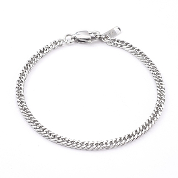 Women's 304 Stainless Steel Diamond Cut Curb Chain Bracelets, with Lobster Claw Clasps, Stainless Steel Color, 7-7/8 inch(20cm)