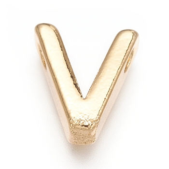Brass Charms, Long-Lasting Plated, Letter, Letter.V, V: 8.5x7.5x3mm, Hole: 1.5mm