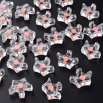 Transparent Acrylic Beads, Bead in Bead, Crown, Light Salmon, 14x17.5x7mm, Hole: 2mm, about 581pcs/500g