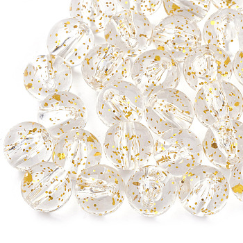 Transparent Acrylic Beads, with Glitter Powder, Round, Gold, 7~8mm, Hole: 1.5mm, about 1780pcs/500g