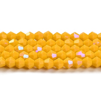 Opaque Solid Color Imitation Jade Glass Beads Strands, AB Color Plated, Faceted, Bicone, Gold, 4x4mm, Hole: 0.8mm, about 87~98pcs/strand, 12.76~14.61 inch(32.4~37.1cm)