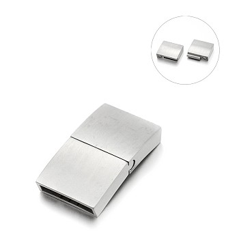Matte 304 Stainless Steel Rectangle Magnetic Clasps with Glue-in Ends, Stainless Steel Color, 28x15x7mm, Hole: 13x4mm