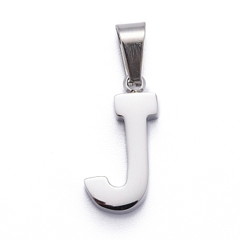 304 Stainless Steel Letter Pendants, Manual Polishing, Alphabet, Stainless Steel Color, Letter.J, 18.5x10x3.5mm, Hole: 6.5x3.5mm